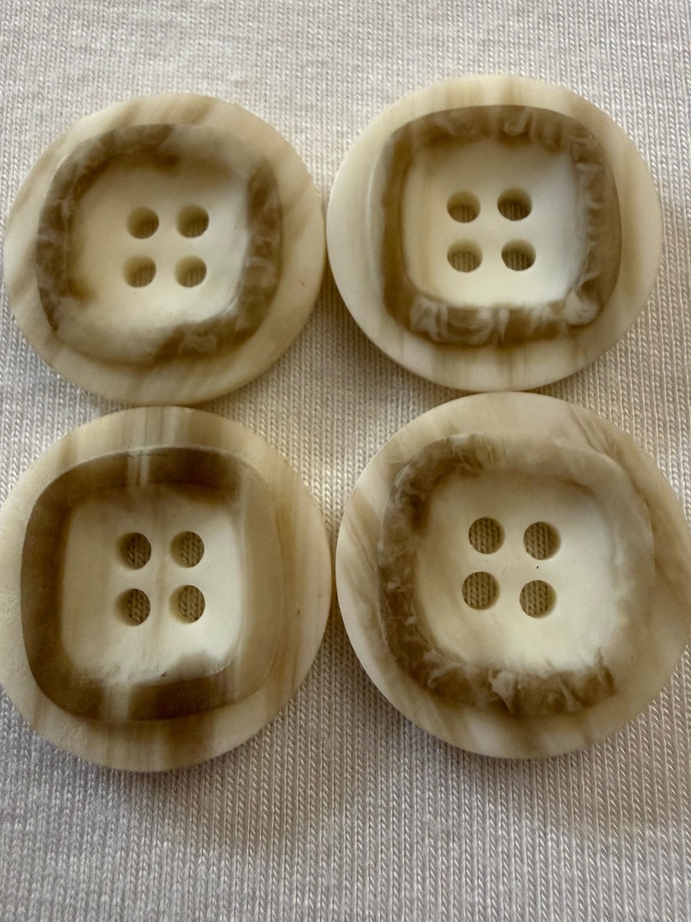 NWOT (Purchased on Etsy) 3/4-1 Inch Cream/Brown Swirl 4-Hole Buttons - Set of 4
